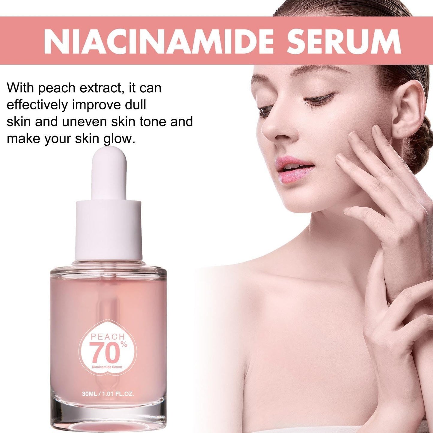Peach 70 Niacinamide Serum,Peach 70% Niacin Serum for Face,Hydrating Serum,Face Serum for Women Face Plump & Smooth Fine Line Daily Clean Beauty (1pc)