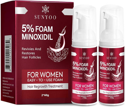 YZmoffer Women's 5% Minoxidil Foam for Hair Thinning and Hair Loss, Hair Growth Treatment for Women's Thicker and Fuller Hair, 2 Pack of 60g, Red
