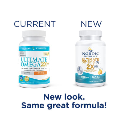 Nordic Naturals Ultimate Omega 2X Mini D3, Lemon Flavor - 1120 mg Omega-3 + 1000 IU Vitamin D3-60 Mini Soft Gels - Omega-3 Fish Oil - EPA & DHA - Promotes Brain & Heart Health - 30 Servings
