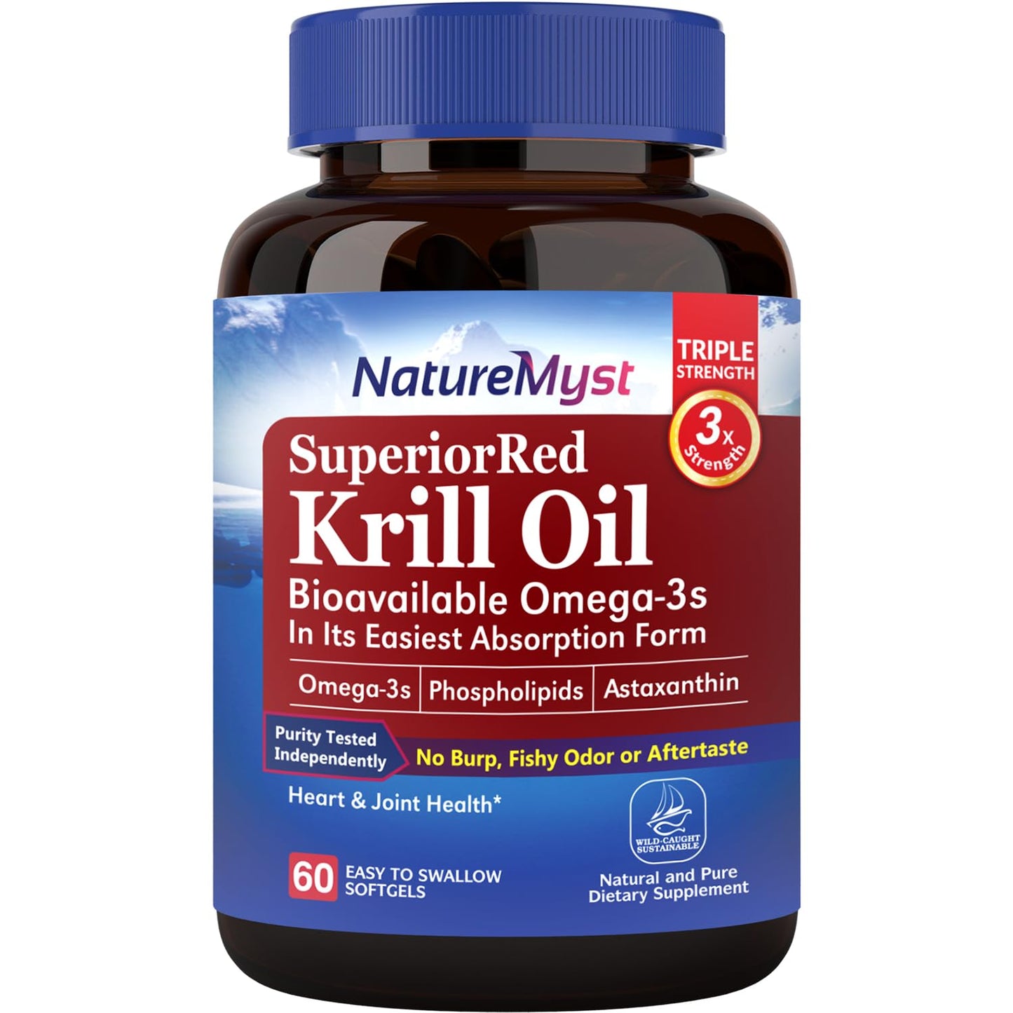 NatureMyst Krill Oil, Professional Grade 60 Liquid Softgels, Non-GMO, Gluten Free, Made in The USA