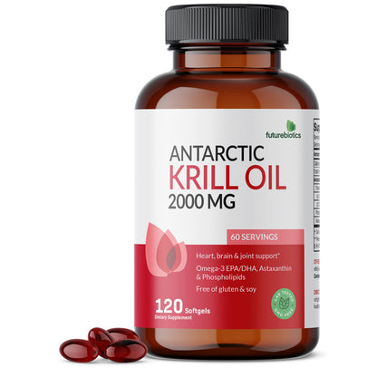 Futurebiotics Antarctic Krill Oil 2000mg with Astaxanthin, Omega-3s EPA, DHA and Phospholipids - 100% Pure Premium Krill Oil Heavy Metal Tested, Non GMO – 120 Softgels