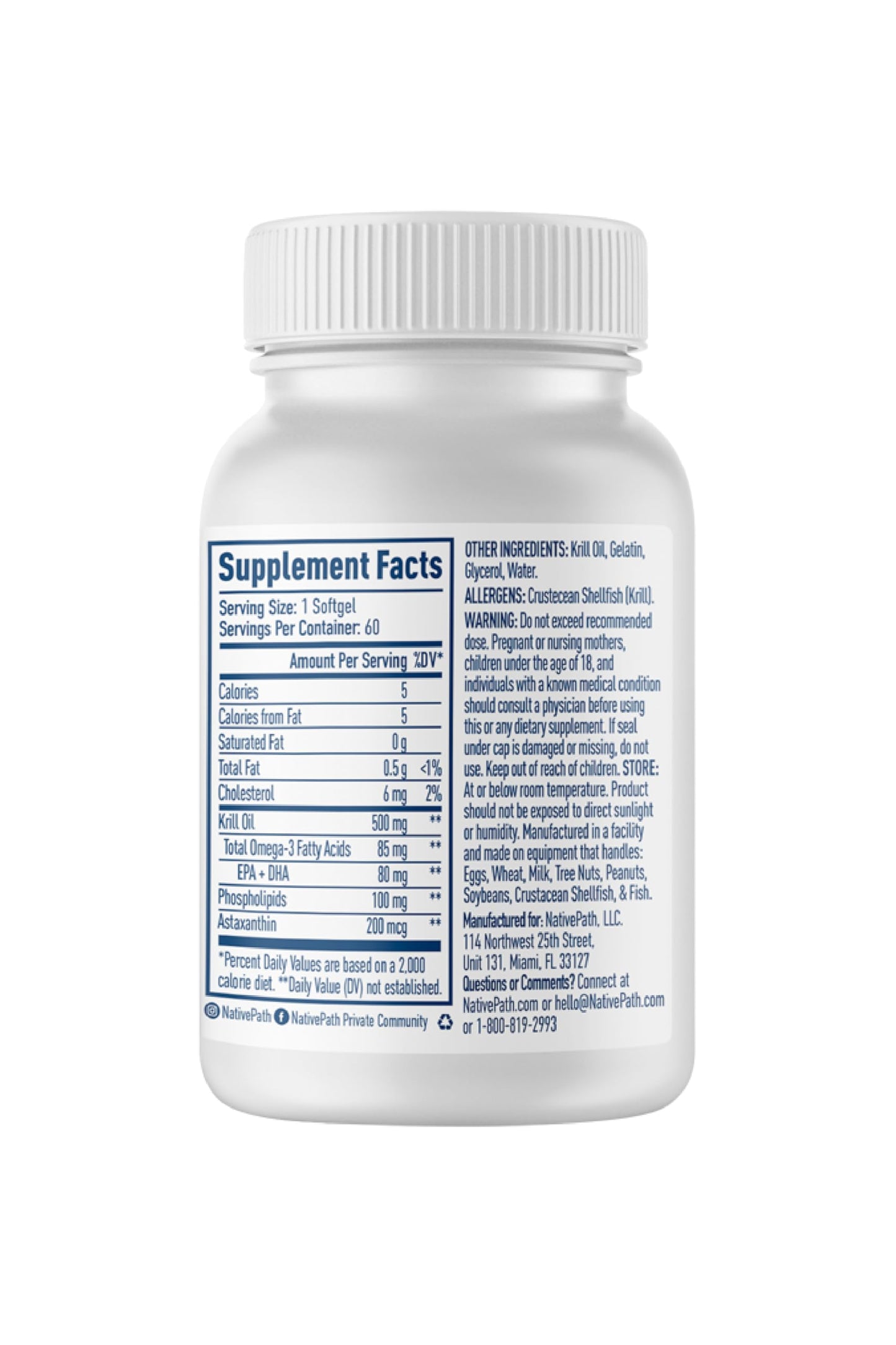 NativePath Antarctic Krill Oil - Wild-Caught Omega 3 Krill Oil 500mg Softgels with EPA, DHA and Astaxanthin - Omega 3 Supplement for Joint, Heart, Brain and Immunity - 60 ct - No Fishy Aftertaste