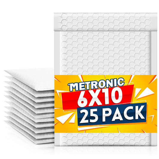 Metronic Bubble Mailers 6x10 Inch 25 Pack Usable Size 6x9" Self-Seal Padded Envelopes Cushioning Bubble Mailers for Shipping, Mailing, Packaging for Business, White Bulk #0