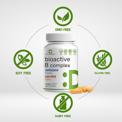 Bioactive Vitamin B Complex | 240 Veggie Capsules - Methylated B Vitamins & Esterified Vitamin C, High Potency & Easy Absorption – Immune, Energy, & Metabolism Supplement – Non-GMO, Vegan