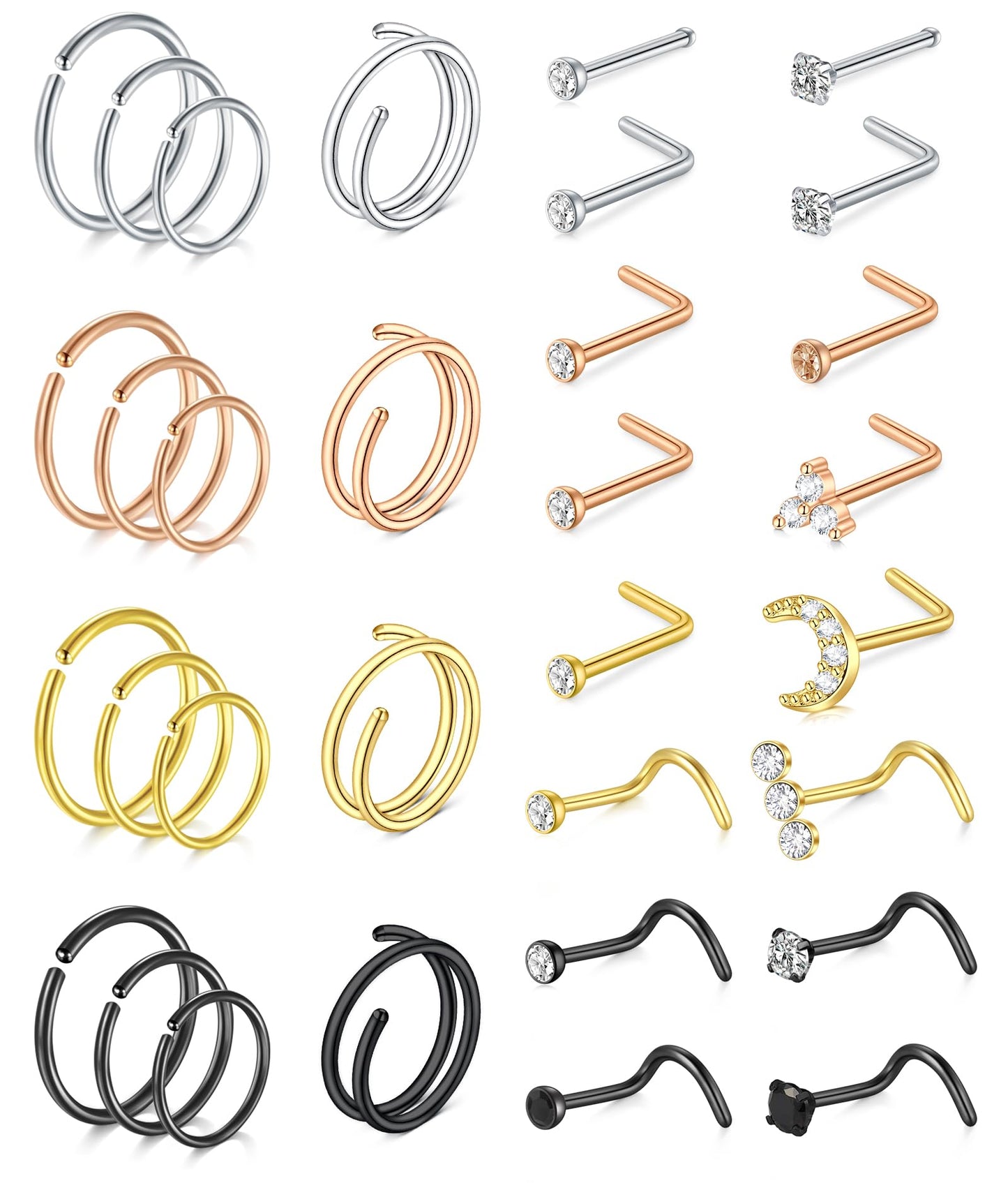 MODRSA Nose Rings Nose Piercings Nose Rings Hoops Nose Ring Surgical Steel Nose Ring 20g Nose Piercings Jewelry Double Hoop Nose Rings for Women Men Nose Hoops