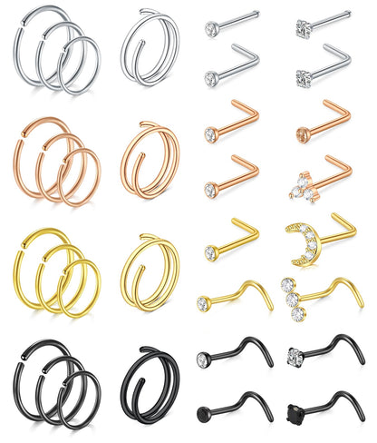 MODRSA Nose Rings Nose Piercings Nose Rings Hoops Nose Ring Surgical Steel Nose Ring 20g Nose Piercings Jewelry Double Hoop Nose Rings for Women Men Nose Hoops