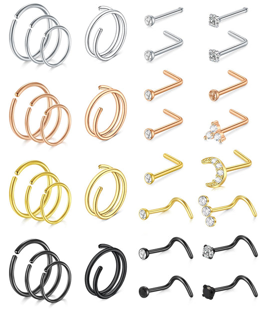 MODRSA Nose Rings Nose Piercings Nose Rings Hoops Nose Ring Surgical Steel Nose Ring 20g Nose Piercings Jewelry Double Hoop Nose Rings for Women Men Nose Hoops