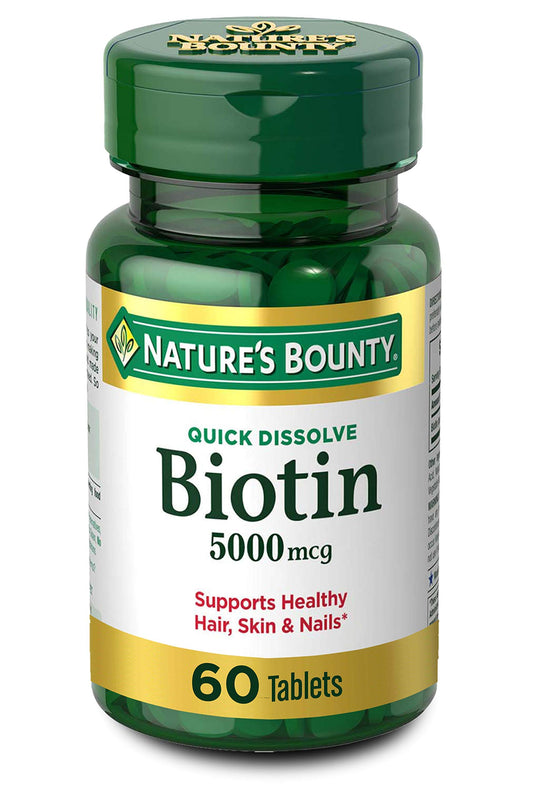 Nature's Bounty Biotin, Vitamin Supplement, Supports Metabolism for Cellular Energy and Healthy Hair, Skin, and Nails, 5000 mcg, 60 Quick Dissolve