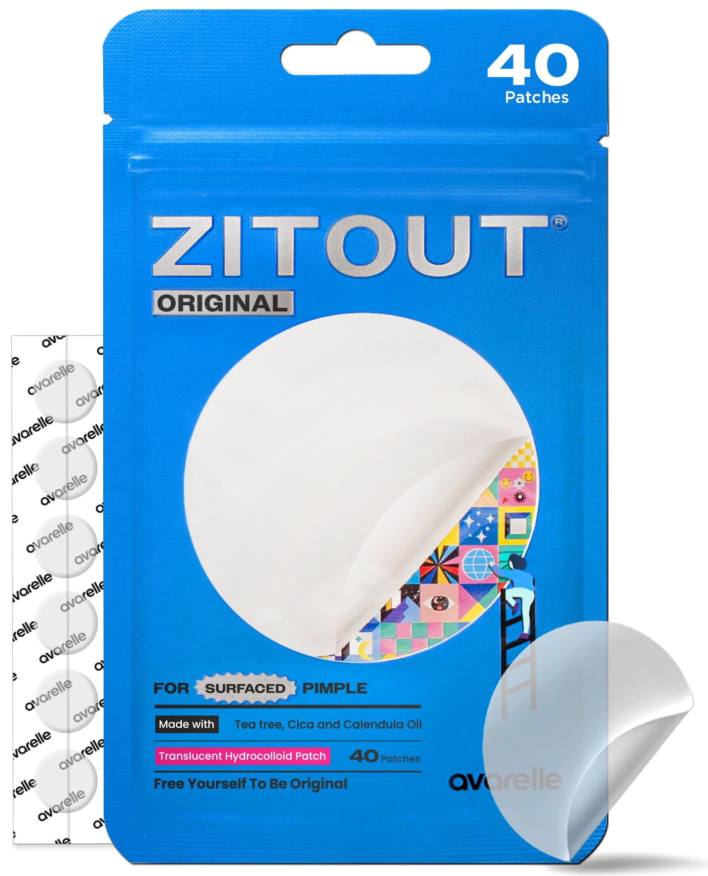 AVARELLE Pimple Patches |Hydrocolloid Acne Patches |ZITOUT FSA HSA Eligible Pimple Patches for Face with Tea Tree, Cica, & Calendula |Vegan, Cruelty Free, Carbonfree