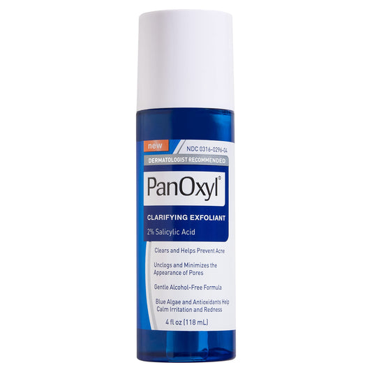 PanOxyl Clarifying Exfoliant with 2% Salicylic Acid, BHA Liquid Exfoliant for Face, Unclogs and Minimizes Appearance of Pores, Blue Algae & Antioxidants Help Calm Redness, For Acne Prone Skin, 4 fl oz
