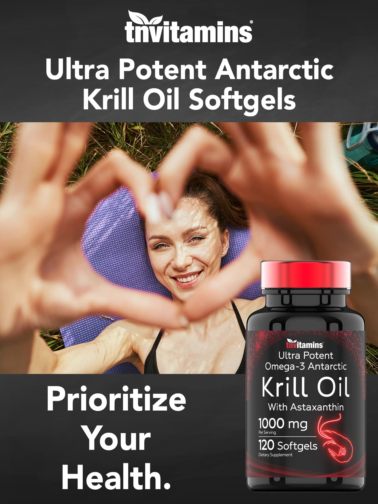Antarctic Krill Oil 1000mg x 120 Softgels with Astaxanthin | 1000mg Krill Oil, 200 mg Phospholipids, 120 mg EPA, 80 mg DHA, 200 mcg Astaxanthin | Ultra Potent & Pure Omega-3 Cold Water Antarctic Krill