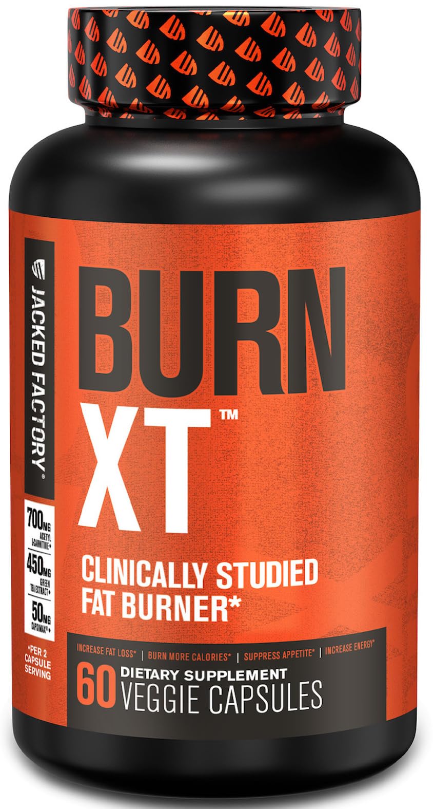 Jacked Factory Burn-XT Clinically Studied Fat Burner & Weight Loss Supplement - Appetite Suppressant & Energy Booster - with Acetyl L-Carnitine, Green Tea Extract and More - 60 Natural Diet Pills