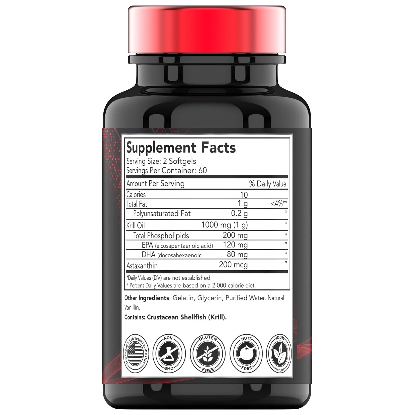 Antarctic Krill Oil 1000mg x 120 Softgels with Astaxanthin | 1000mg Krill Oil, 200 mg Phospholipids, 120 mg EPA, 80 mg DHA, 200 mcg Astaxanthin | Ultra Potent & Pure Omega-3 Cold Water Antarctic Krill