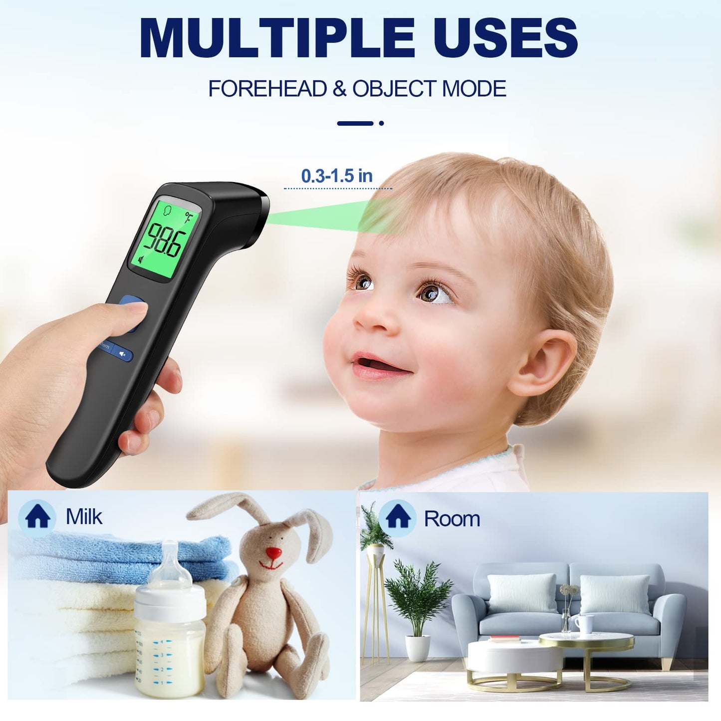 Non-Contact Thermometer for Adults and Kids, FSA eligible, Accurate & Easy to use Baby Thermometer, 1 Second Result, Mute Mode, Color-Coded Screen (Black)
