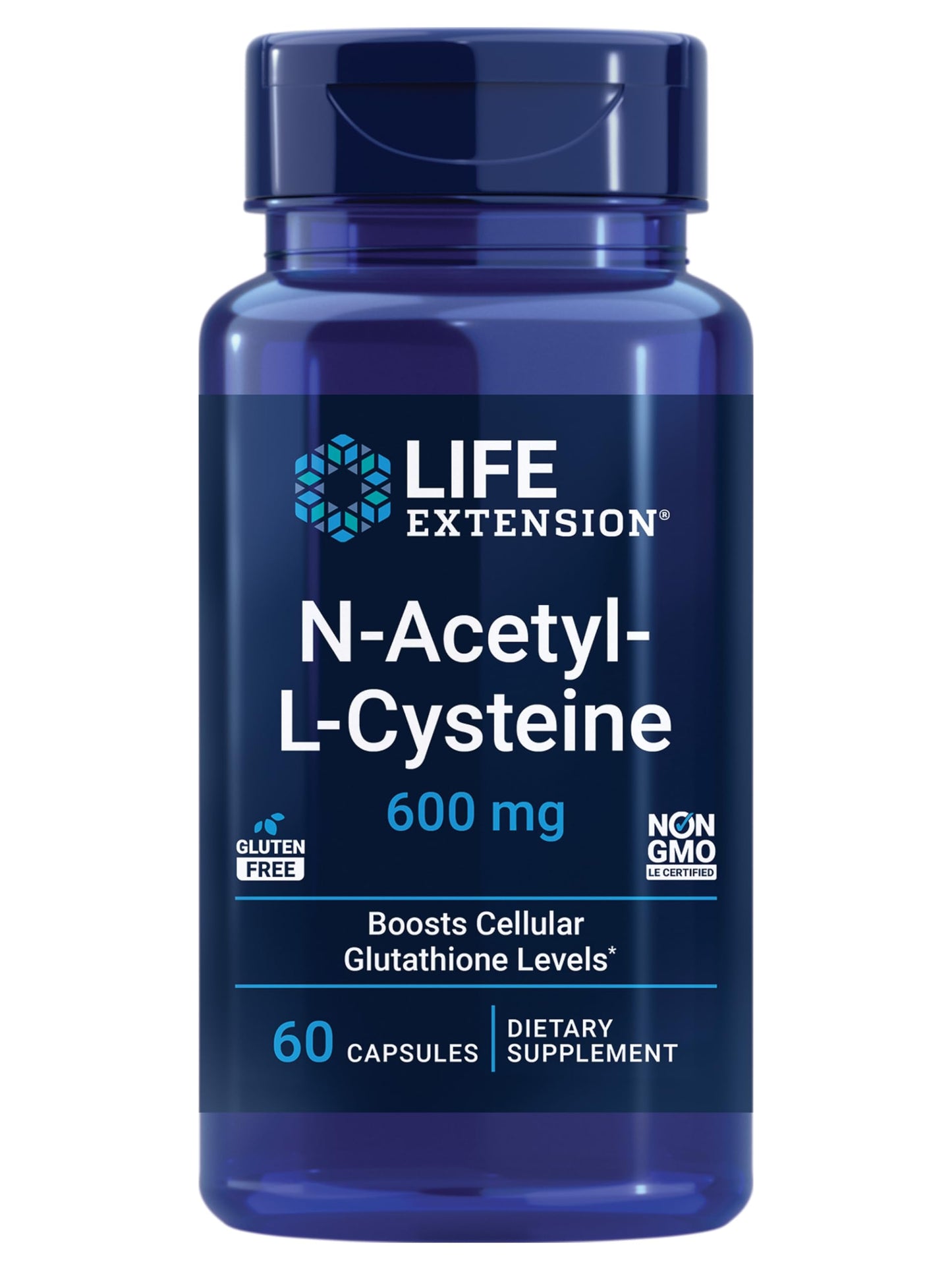 Life Extension N-Acetyl-L-Cysteine (NAC), immune, respiratory, liver health, NAC 600 mg, potent antioxidant support, free-radicals, easy to absorb, 60 capsules