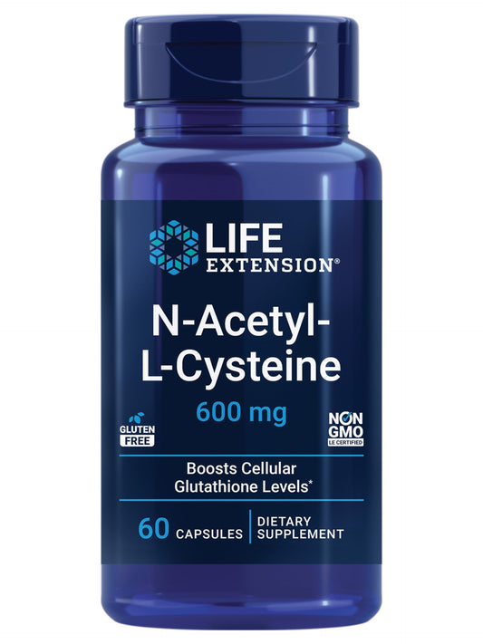 Life Extension N-Acetyl-L-Cysteine (NAC), immune, respiratory, liver health, NAC 600 mg, potent antioxidant support, free-radicals, easy to absorb, 60 capsules