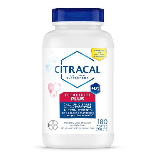 Citracal Maximum Plus, 650 mg Calcium Citrate, easily absorbed and highly soluble with 25 mcg (1000 IU) Vitamin D3, Bone Health Support, Calcium Supplement for Ages 12+, 180 Count