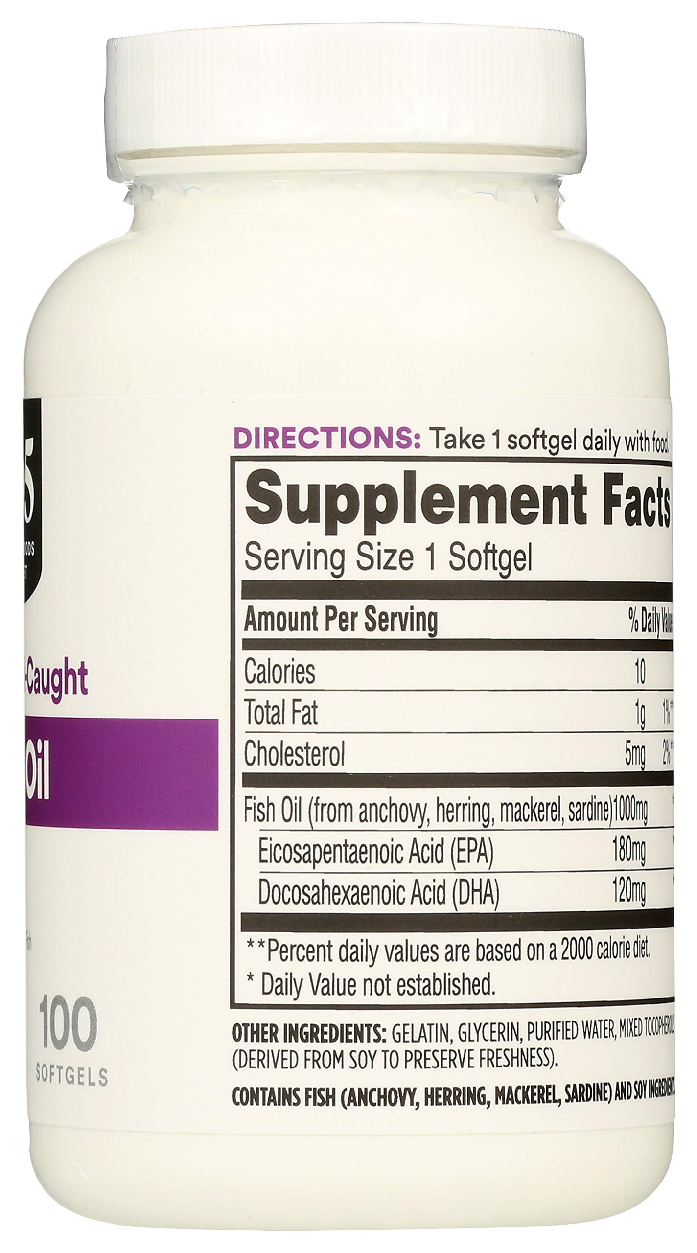 365 by Whole Foods Market, Supplements - EFAs, Fish Oil (100% Wild Caught), 100 Count