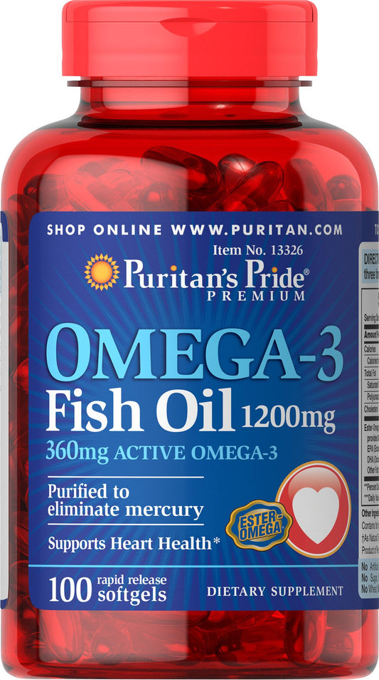 Puritan's Pride Omega-3 Fish Oil, 1200 mg, Supports Heart Health and Healthy Circulation, 100 Count