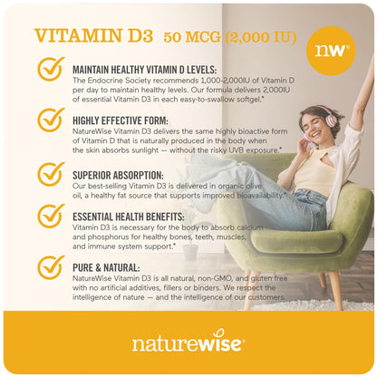 NatureWise Vitamin D3 2000iu 360 Count and Vitamin B12 1000mcg 60 Softgels for Energy, Immune Support and Healthy Muscle Function