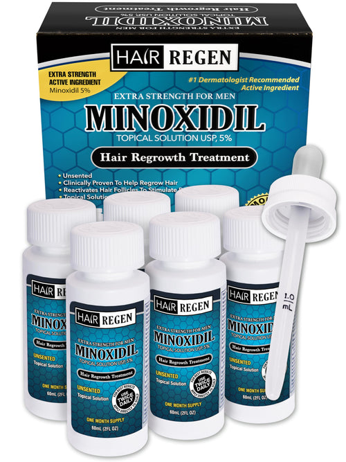 Hair-Regen Advanced 5% Minoxidil Hair Regrowth Treatment for Men- 6 Month Supply, Hair Loss Treatment, Minoxidil Topical Solution for Thicker, Fuller Hair