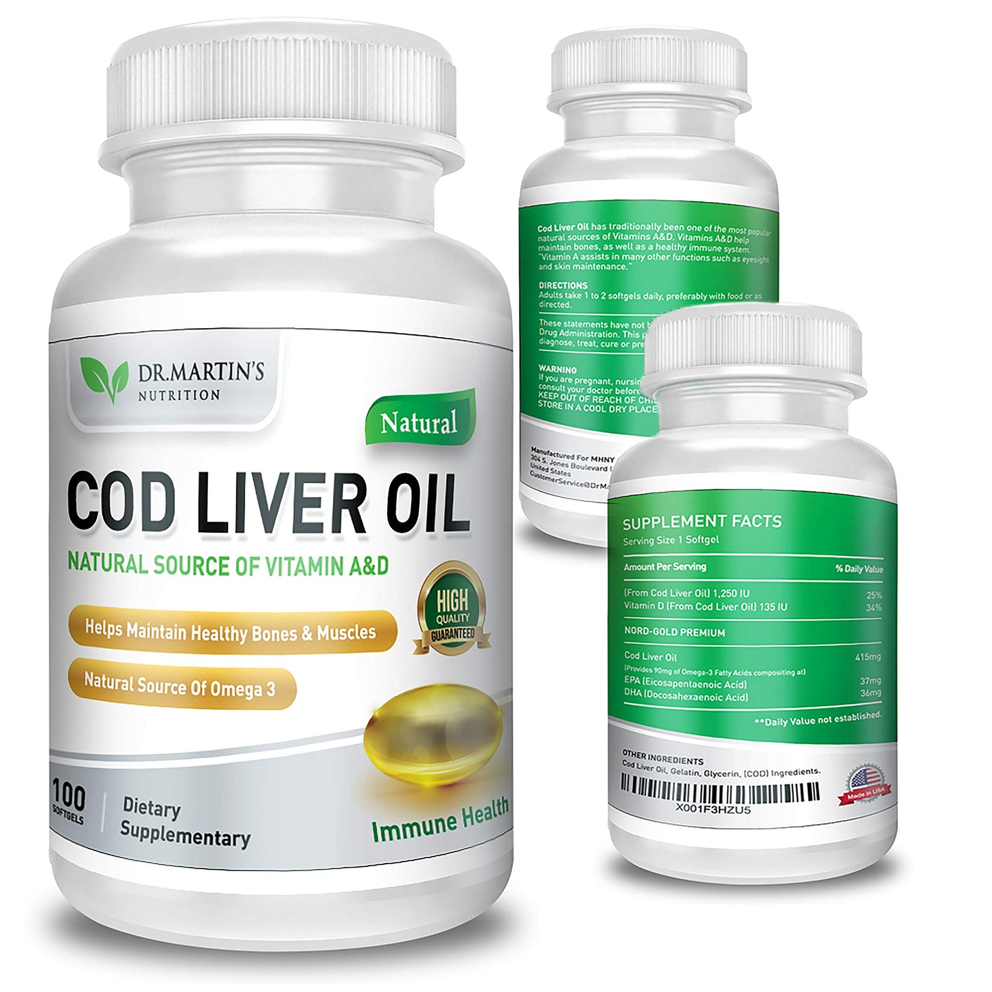 Burpless COD Liver Oil | 100 Softgels | Natural Source of Omega 3 Fatty Acids EPA & DHA | Vitamin A & D | Support Brain, Heart, Eye & Immune Health For Joints, Bones & Muscles Supplement No AfterTaste