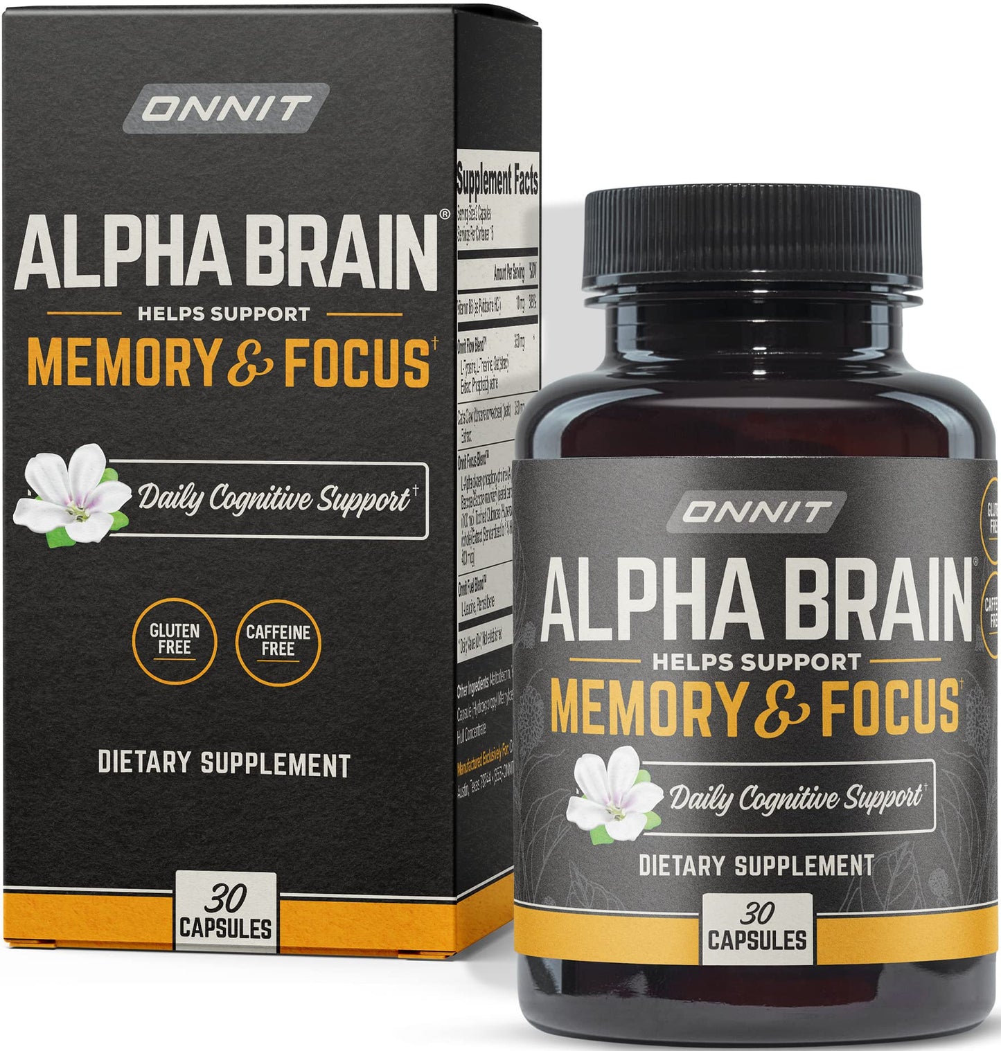 ONNIT Alpha Brain Premium Nootropic Brain Supplement, 30 Count, for Men & Women - Caffeine-Free Focus Capsules for Concentration, Brain Booster & Memory Support