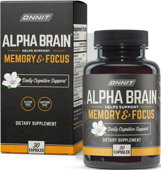 ONNIT Alpha Brain Premium Nootropic Brain Supplement, 30 Count, for Men & Women - Caffeine-Free Focus Capsules for Concentration, Brain Booster & Memory Support