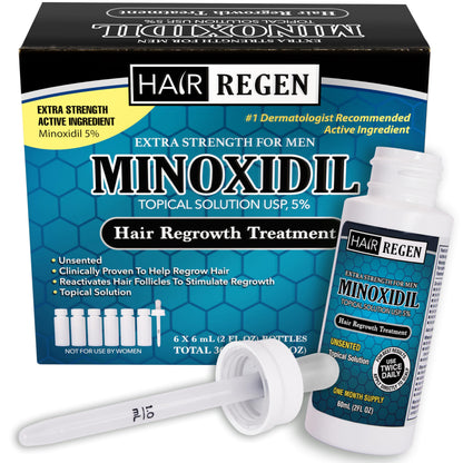 Hair-Regen Advanced 5% Minoxidil Hair Regrowth Treatment for Men- 6 Month Supply, Hair Loss Treatment, Minoxidil Topical Solution for Thicker, Fuller Hair