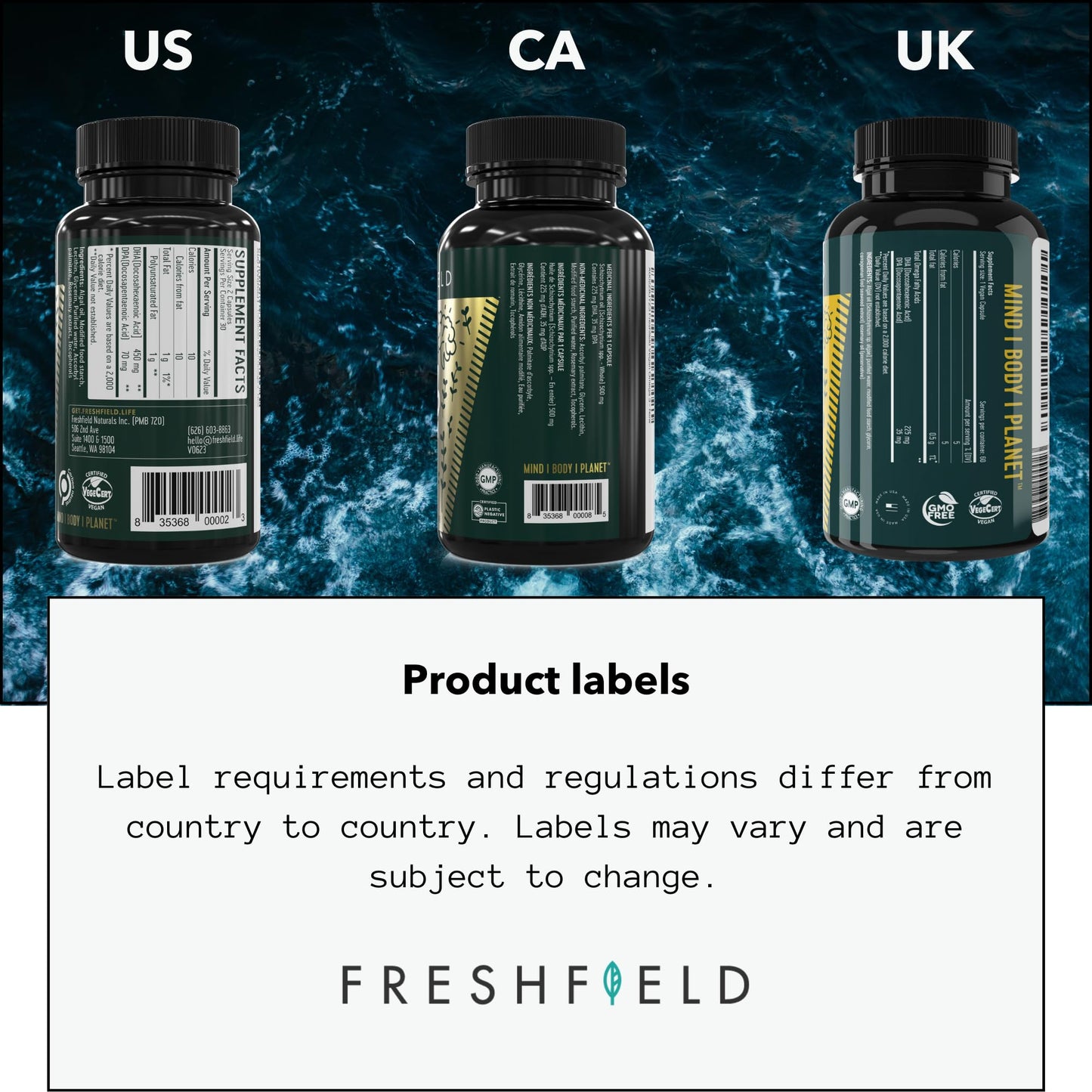 Freshfield Vegan Omega 3 DHA: Sustainably Sourced, Premium, Carrageenan Free, Compostable Bottle, Fish Oil Replacement, Carbon Neutral. Supports Heart, Brain, Joint Health w/DPA (60)