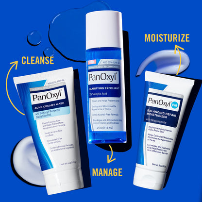 PanOxyl Clarifying Exfoliant with 2% Salicylic Acid, BHA Liquid Exfoliant for Face, Unclogs and Minimizes Appearance of Pores, Blue Algae & Antioxidants Help Calm Redness, For Acne Prone Skin, 4 fl oz