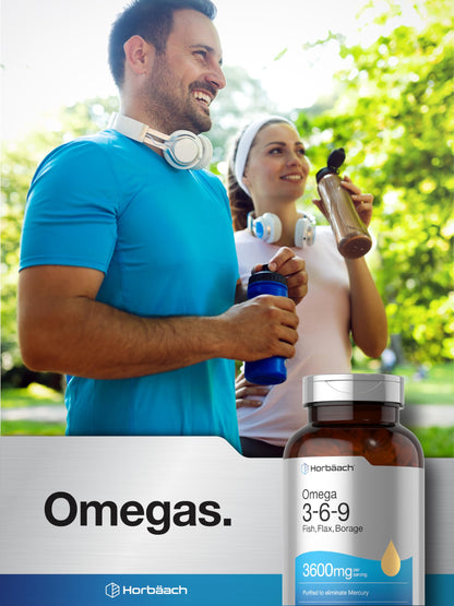 Horbaach Triple Omega 3-6-9 240 Softgels | from Fish, Flaxseed, Borage Oils | Non-GMO & Gluten Free