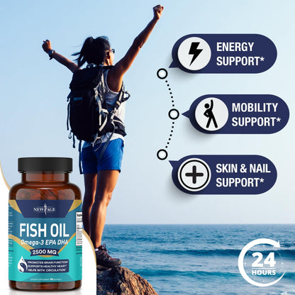 NEW AGE Omega 3 Fish Oil 2500mg Supplement Immune & Helath Support – Promotes Joint, Eye & Skin Health - Non GMO - EPA, DHA Fatty Acids Gluten Free (180 Softgels (Pack of 2))