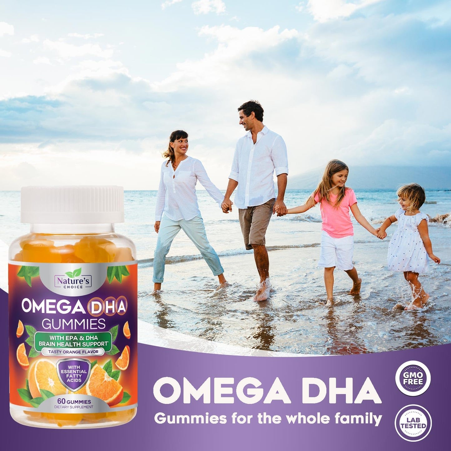 Omega 3 Fish Oil Gummies - Triple Strength Omega 3 Fish Oil Gummy Vitamins with High Absorption EPA & DHA Fatty Acids, Burpless Fish Oil Supplement, Nature's Heart Health, Orange Flavor - 60 Gummies