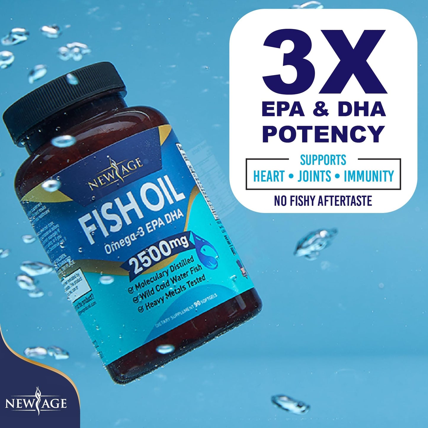 NEW AGE Omega 3 Fish Oil 2500mg Supplement Immune & Helath Support – Promotes Joint, Eye & Skin Health - Non GMO - EPA, DHA Fatty Acids Gluten Free (180 Softgels (Pack of 2))