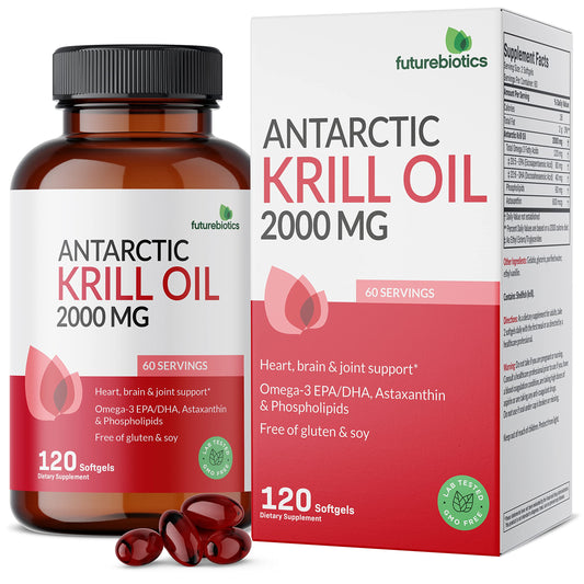 Futurebiotics Antarctic Krill Oil 2000mg with Astaxanthin, Omega-3s EPA, DHA and Phospholipids - 100% Pure Premium Krill Oil Heavy Metal Tested, Non GMO – 120 Softgels
