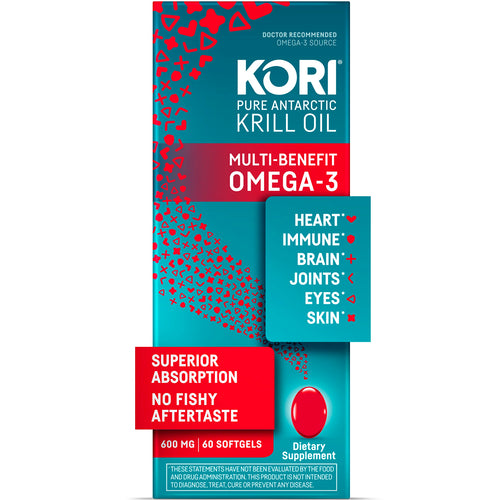 Kori Krill Antarctic Krill Oil Omega 3 Supplement, EPA & DHA, Krill Oil Supplements with Superior Absorption vs. Fish Oil, 600 mg, 60 softgels