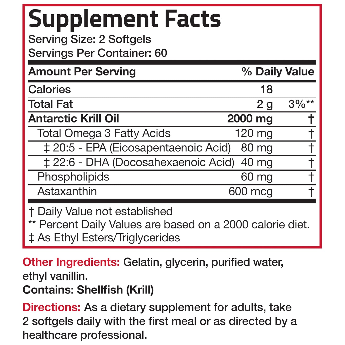 Bronson Antarctic Krill Oil 2000 mg with Omega-3s EPA, DHA, Astaxanthin and Phospholipids 120 Softgels (60 Servings)