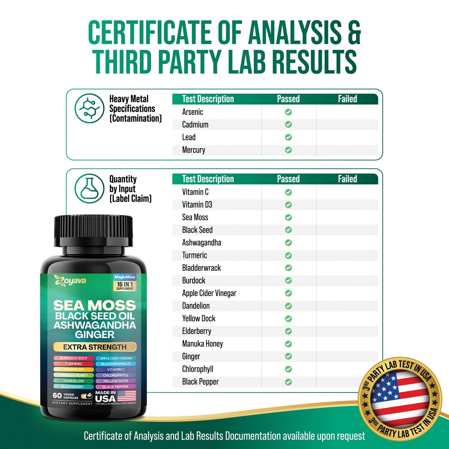 Zoyava Dynamic Vitality Bundle - Sea Moss 7000mg, Black Seed Oil 4000mg, Ashwagandha 2000mg, Ginger & Shilajit 9000mg, Rhodiola Rosea 1000mg, Panax Ginseng 1500mg, All in 1 Supplements (60 Count)