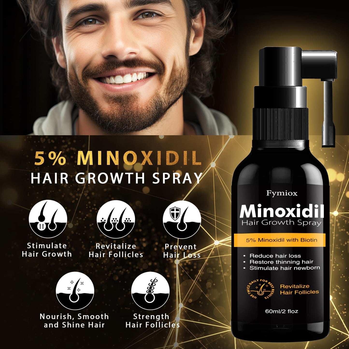 5% Minoxidil for Men and Women Hair Growth Oil, Minoxidil 5 Percent Spray, Biotin Hair Growth Serum, Natural Hair Regrowth Treatment for Hair Loss Hair Thinning, Thicker Fuller Healthier Hair 60ml