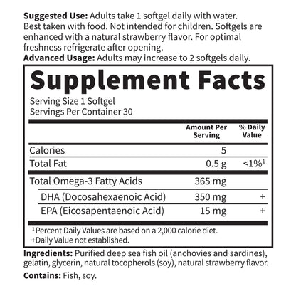 Garden of Life Oceans Mom Prenatal Fish Oil DHA, Omega 3 Fish Oil Supplement - Strawberry, 350mg Prenatal DHA Pregnancy Fish Oil Support for Mamas, Babys Brain & Eye Development, 30 Small Softgels