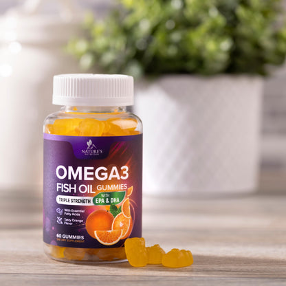 Omega 3 Gummies for Adults, Omega-3 Fish Oil Gummies for Heart Support, Omega 3 Supplement High Absorption DHA & EPA, Joint & Brain Support, Nature's Fish Oil Omega 3 Gummies Vitamins - 60 Gummies