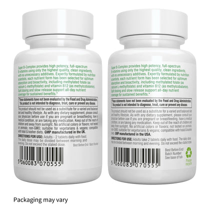 Super B-Complex – Methylated Sustained Release Clean Label B Complex with Methylfolate, Boosted B12 Methylcobalamin, Vegan, Lab Verified, 60 Small Tablets, by Igennus