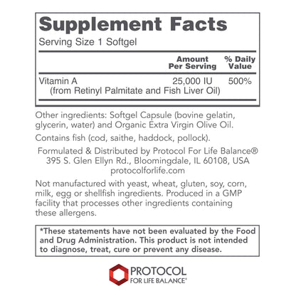 Protocol Vitamin A 25,000 IU - Eye, Retina, and Immune Health - 100 Softgels