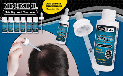 Hair-Regen Advanced 5% Minoxidil Hair Regrowth Treatment for Men- 6 Month Supply, Hair Loss Treatment, Minoxidil Topical Solution for Thicker, Fuller Hair