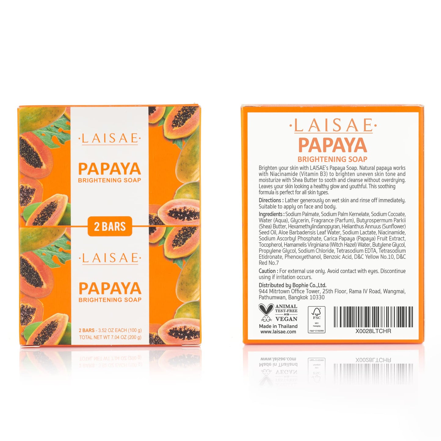 LAISAE Papaya Brightening Soap, Glowing Skin & Hydrating Face Moisturizer with Niacinamide, Shea Butter and Aloe Vera, Even Skin Tone Body Cleansing Bar - Sensitive Skin Soap, Vegan, 3.52 oz (2 Bars)