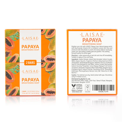LAISAE Papaya Brightening Soap, Glowing Skin & Hydrating Face Moisturizer with Niacinamide, Shea Butter and Aloe Vera, Even Skin Tone Body Cleansing Bar - Sensitive Skin Soap, Vegan, 3.52 oz (2 Bars)
