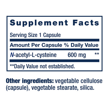 Life Extension N-Acetyl-L-Cysteine (NAC), immune, respiratory, liver health, NAC 600 mg, potent antioxidant support, free-radicals, easy to absorb, 60 capsules