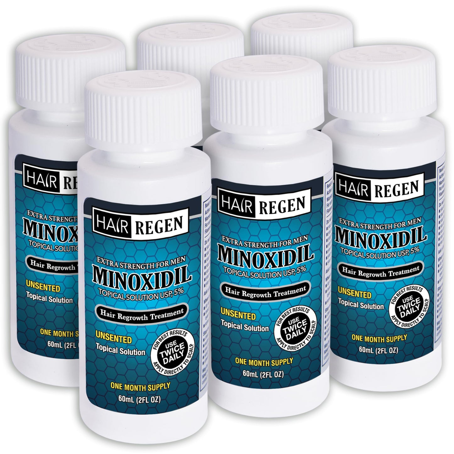 Hair-Regen Advanced 5% Minoxidil Hair Regrowth Treatment for Men- 6 Month Supply, Hair Loss Treatment, Minoxidil Topical Solution for Thicker, Fuller Hair