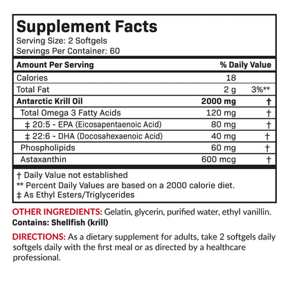 Futurebiotics Antarctic Krill Oil 2000mg with Astaxanthin, Omega-3s EPA, DHA and Phospholipids - 100% Pure Premium Krill Oil Heavy Metal Tested, Non GMO – 120 Softgels